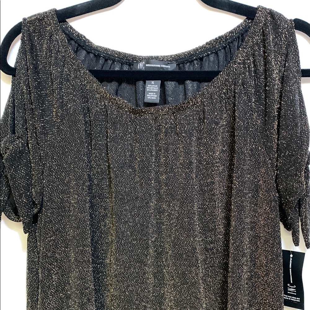 INC International Concepts Black Short Sleeve Blouse - Picture 4 of 5